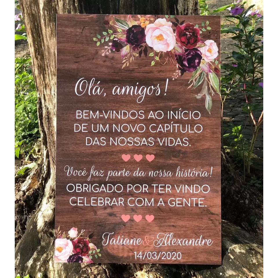 Placa Decorativa Casamento Bem Vindos Personalizado MDF