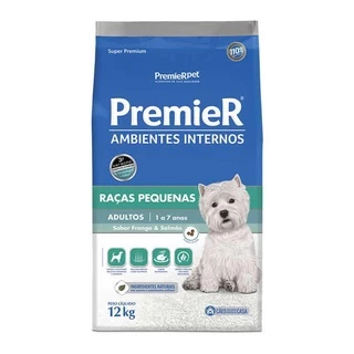 Ração Premier para Cães Ambientes Internos Adultos Raças Pequenas Frango e Salmão 12 kg