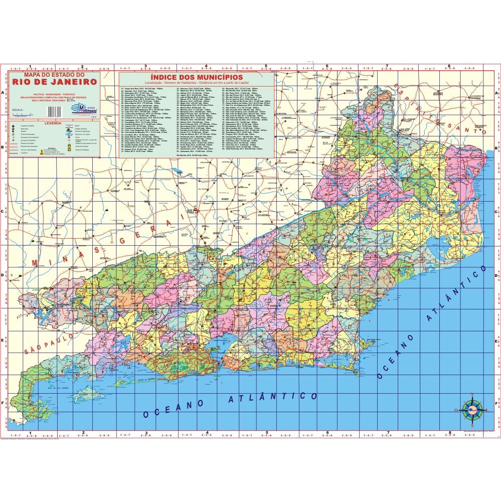 Mapa Geográfico Político Rodoviário Turístico Gigante Do Estado Do Rio