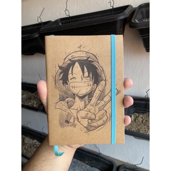 Sketchbook Caderno Desenho One Piece Luffy com Elástico e Marca Página  Aquarela