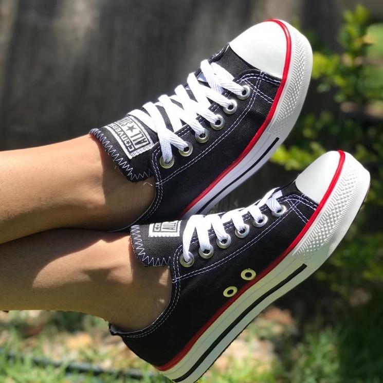 Tênis Converse ALL Star Sola Baixa Preto Vermelho Cano Baixo Casual Tênis  unisex Feminino e Masculino