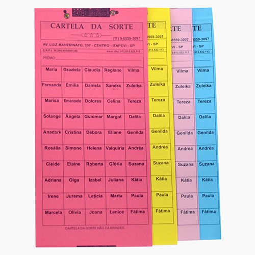CARTELA RIFA 100 NOMES - Pacote com 50 Unidades | Shopee Brasil