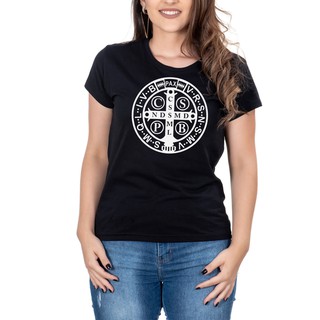 Camiseta Feminina Country MEDALHA SÃO BENTO Manga curta Preta