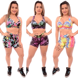 Kit 04 Conjuntos Top E Short Fitness Roupas De Academia Atacado