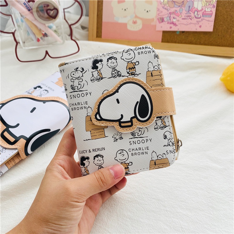 Snoopy Bonito Dos Desenhos Animados Curto Titular Do Cartão Carteira Meninas Bolsa Da Moeda Chave Anime Saco Caso Bolso Frontal