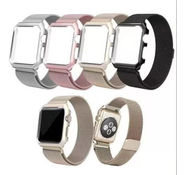 Pulseira Milanese com Case Capa Metal aço Para Iwo Apple Watch 38mm 40mm 42mm 44mm Series 1 2 3 4 5 6 7 8