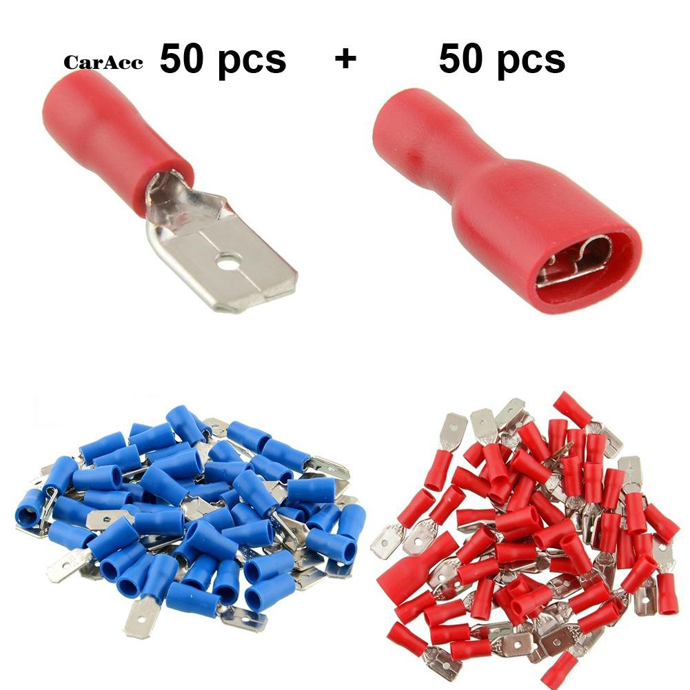 CARA_50Pairs Kit De Terminal De Conector De Cabo De Fio De Crimpagem Isolado Com Espada Elétrica