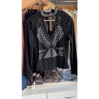 Blusa Em Pedraria Country Algodão Com Elastano