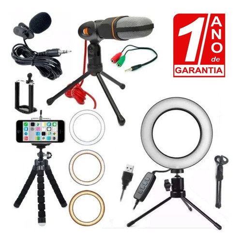 Kit Youtuber Tripé Lapela Celular Anel Ring Light Iluminador
