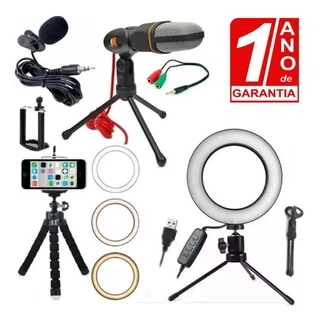 Kit Youtuber Tripé Lapela Celular Anel Ring Light Iluminador