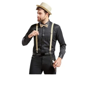 kit suspensorios masculino feminino com gravata borboleta bege