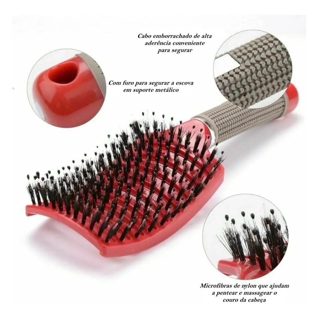 Escova de Cabelo Profissional Raquete Vazada Cerdas e Nylon ...