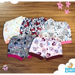 kit 5 Shortinhos de criança ESTAMPADOS CORES ESCURAS FEMININO roupinha de bebe promoçao short infantil roupa infantil ( 5 shorts estampados escuros feminino) .