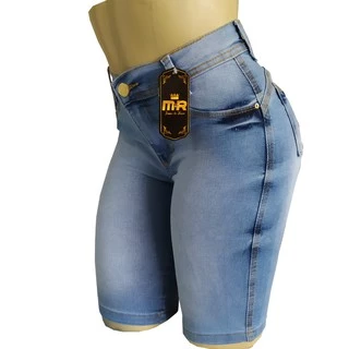 Bermuda Feminina Ciclista Jeans Lycra Ate O Joelho