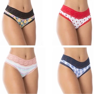 Kit com 4 Calcinhas Estampadas Babado Renda | Amanda em Oferta na Shopee