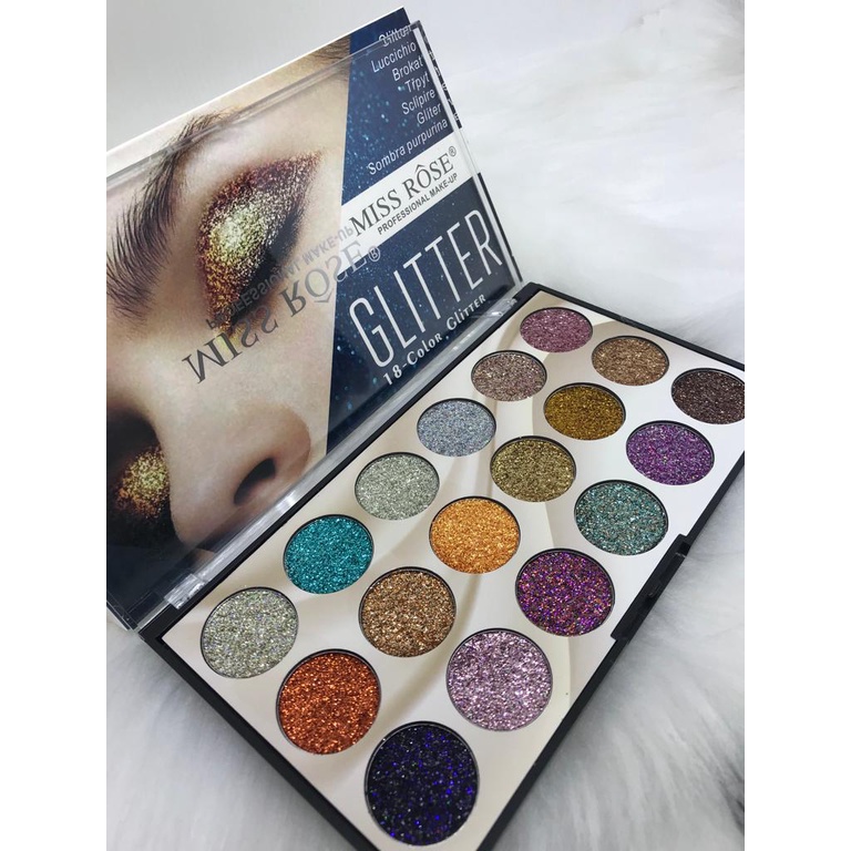 Paleta de Glitter Miss Rôse 18 cores Shopee Brasil