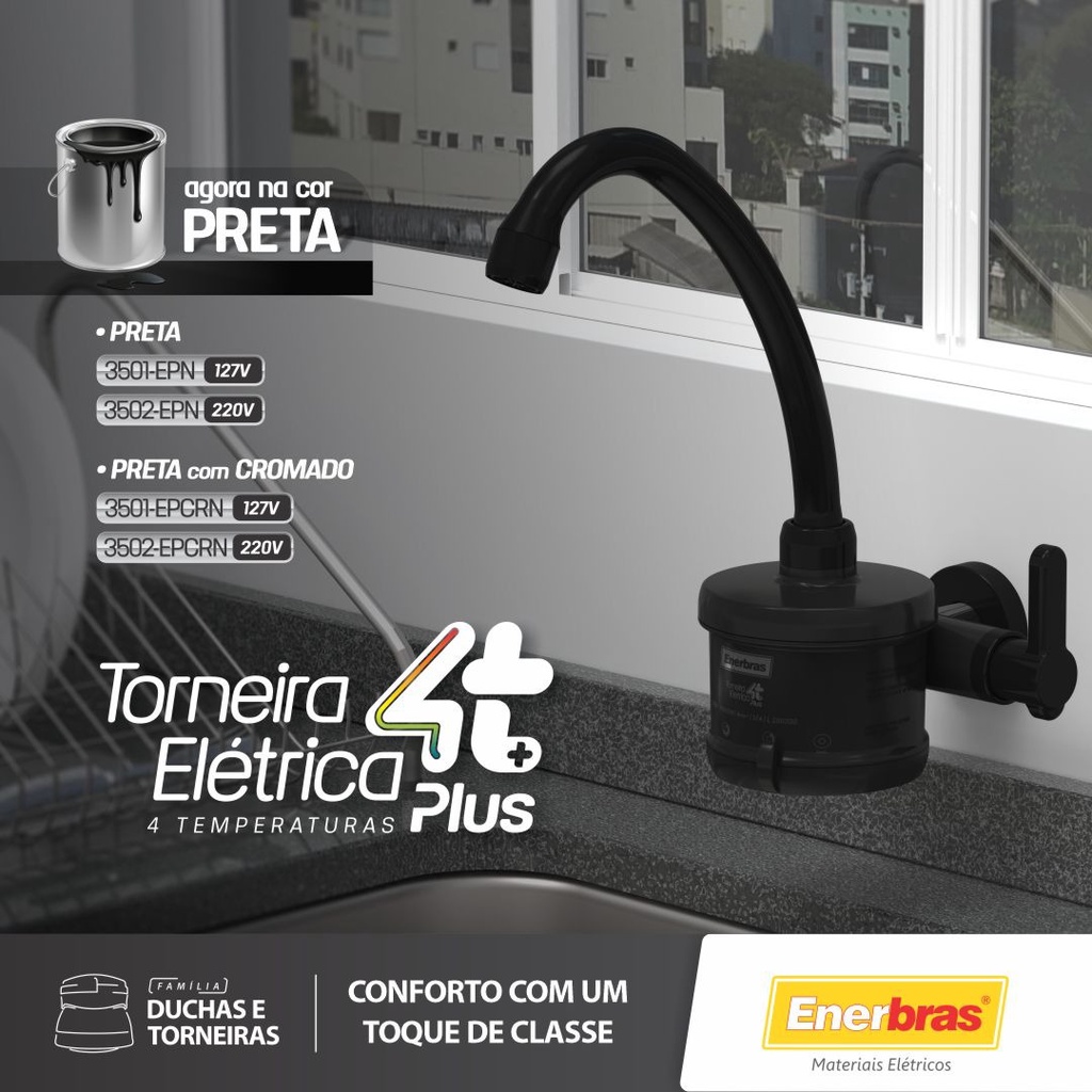Torneira Elétrica Agua Quente Para Cozinha 110v ou 220v Branca Preta  Enerbras - Torneira Elétrica - Magazine Luiza