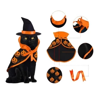 Roupas Para Gatos De Estimação Cosplay Fantasia Halloween Pet Cape Hat Set Cachorro Vestir Adereço Acessórios .
