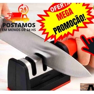 Amolador Afiador De Facas Em Aço Inox Profissional Com 3 Portas De Apontador Profissional Portátil 21.5*5,8*5,1CM