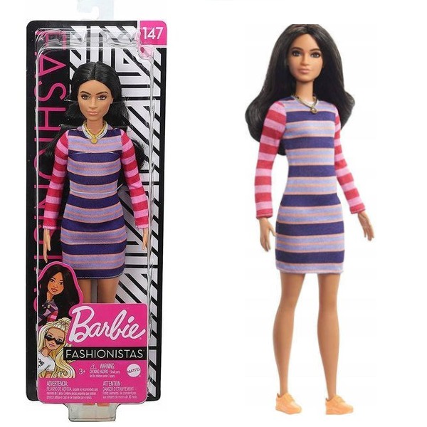 Boneca Barbie Totally Hair - Vestido Listrado - Morena - HCM90