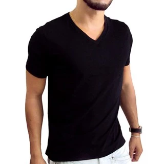 Camiseta masculina gola V 100% algodão fio 30 penteado