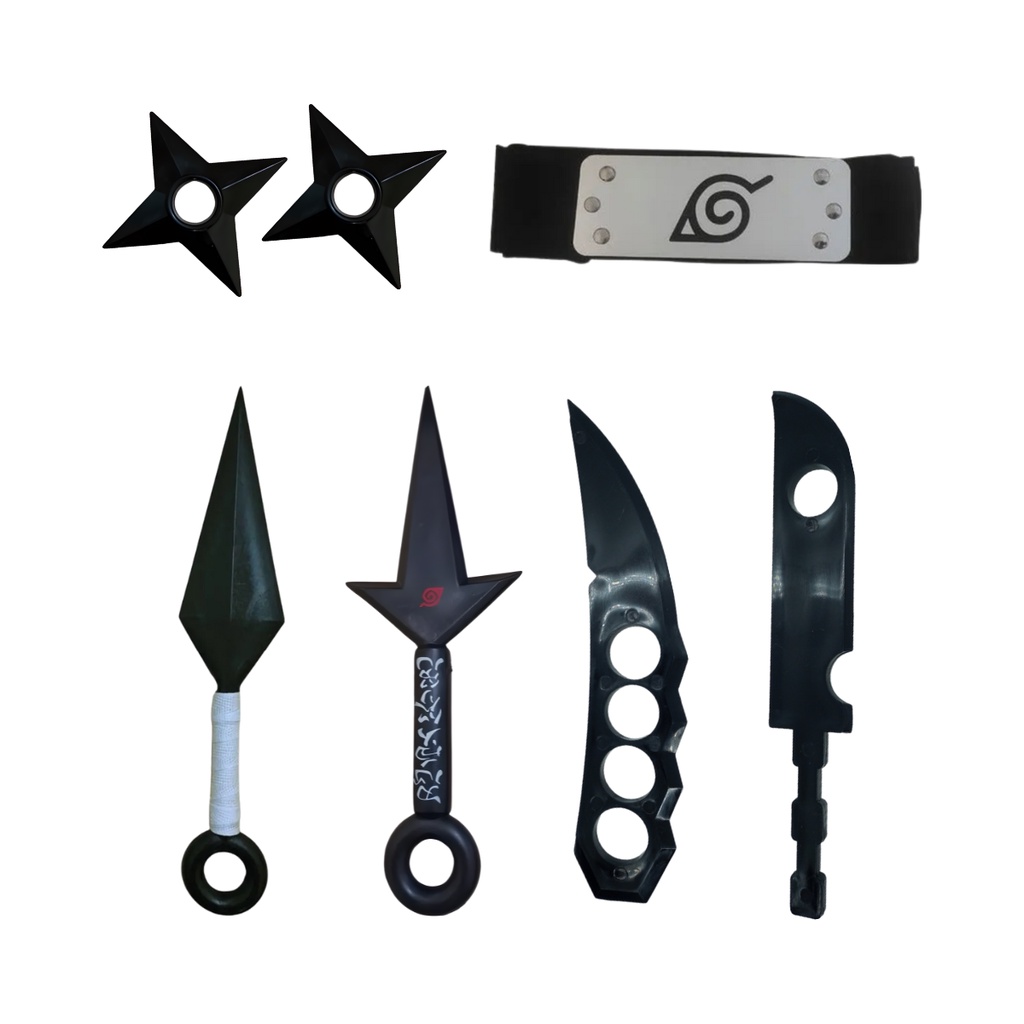 Bandana Naruto Aldeia Folha Infantil + Kit Kunai C/ Shuriken