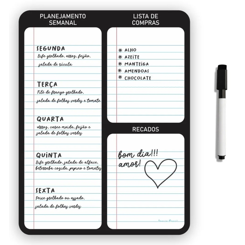 Planner Magnético para Geladeira Lousa de Recados e Anotações com Ímã ...