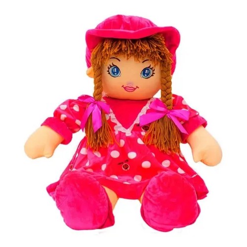 Boneca De Pano Com Chapéu Vestido Vermelho Joaninha 50cm