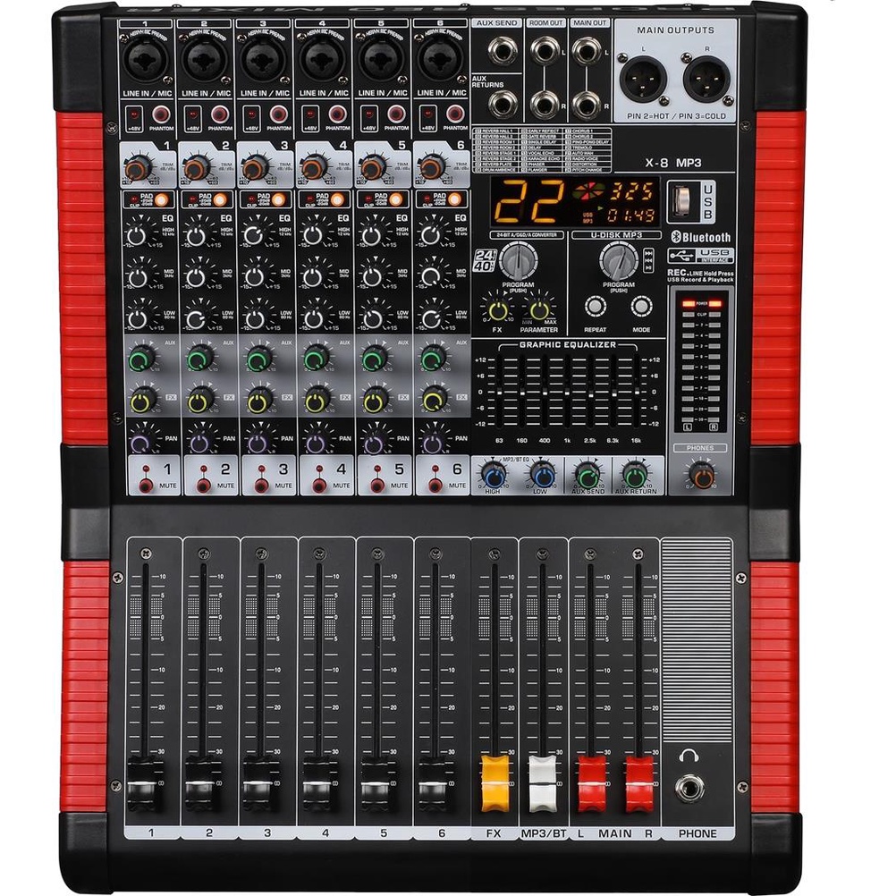 Mixer Mesa De Som 6 Canais Aux Eq Efeito 48v Usb Bluetooth Shopee Brasil