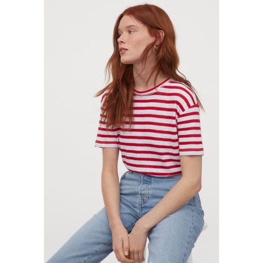 Blusa Feminina listrada vermelha, Camiseta feminina listrada vermelha