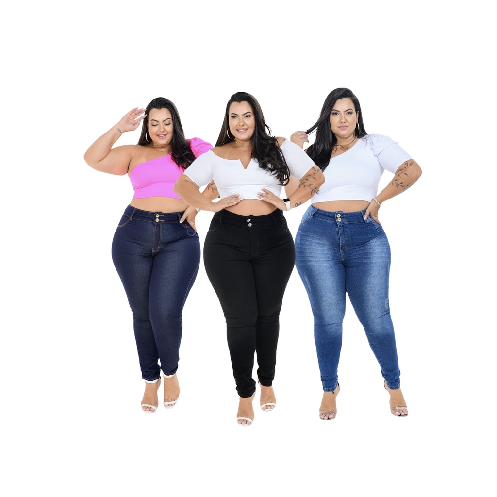 Kit 2 Calças Jeans Plus Size Hot Pants Lycra Empina Bumbum