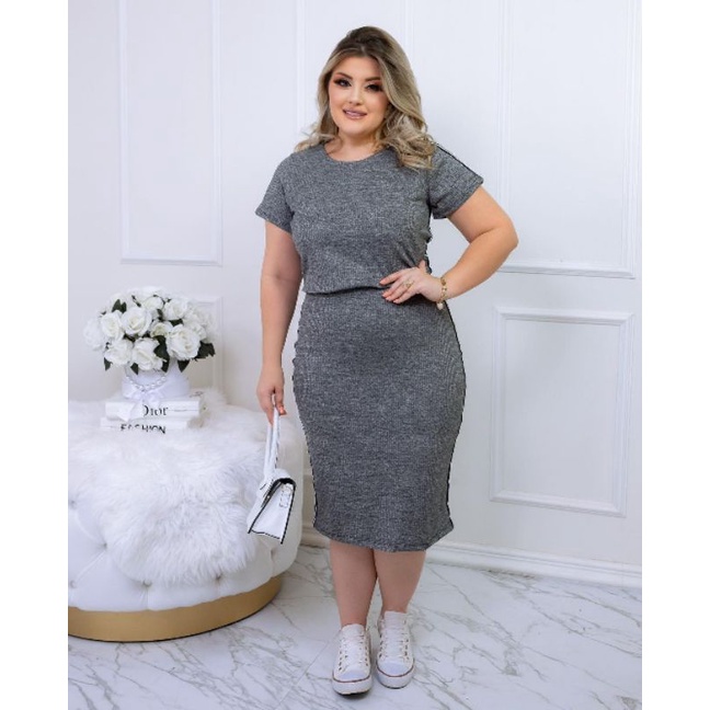 conjunto feminino plus size justo moda evangélica gospel verão 21 46 ao 50  saia MIDI e blusa manga curta.