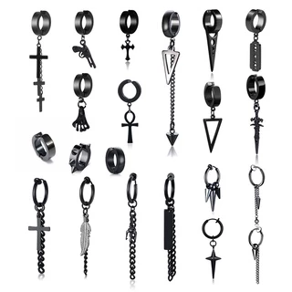 Vnox Novo Popular 1 Peça De Aço Inoxidável Clipe Ouvido Indolor Brincos Para Homens / Mulheres Do Punk Preto Não Piercing Brincos Falsi @ @ Ficados Jóias Presentes