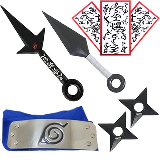 Bandana Naruto + Colar Aldeia Folha + 5 Kunais + 2 Shurikens