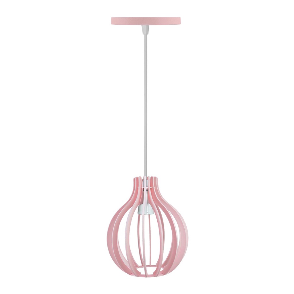 Lustre Pendente Rosa Bebê Cabo Branco Com Regulagem Altura