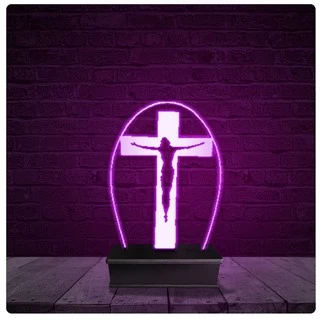Luminária e Abajur Acrílico Led - Jesus Cristo Cruz