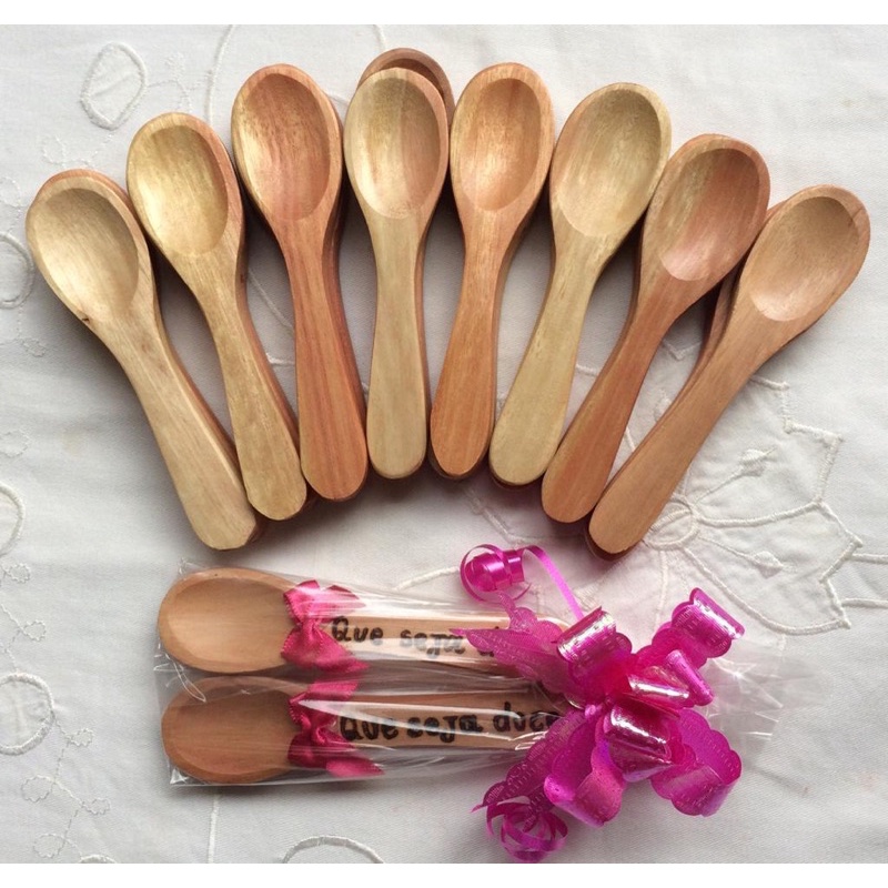 Kit 10pç Mini Colher 12x3cm Pau Lembrancinha Madeira Cha | Shopee Brasil