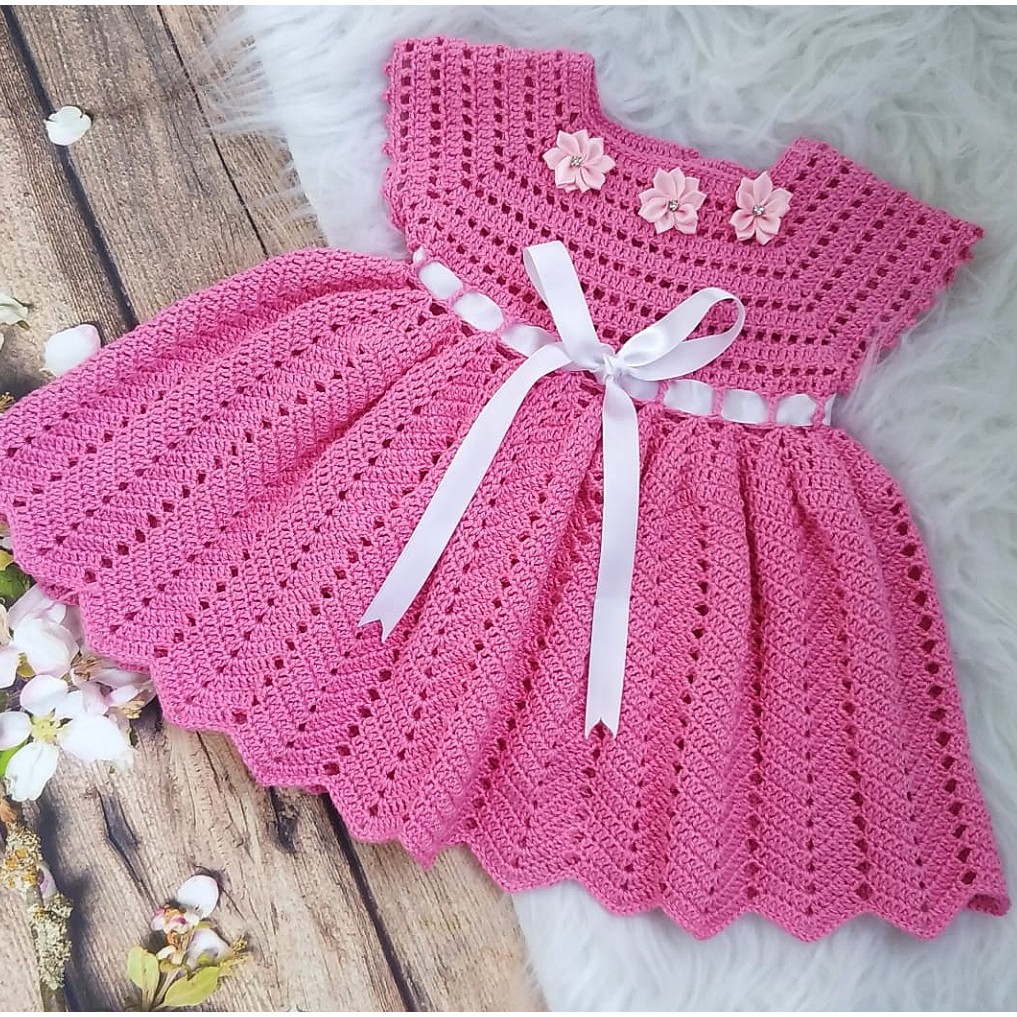 Vestido de croche rosa hot sale infantil