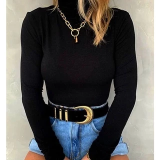 Blusa Cacharrel Gola Alta Manga Longa Suplex Segunda Pele Moda