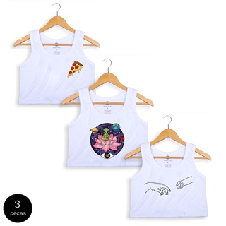 Kit 3 Blusas Feminina Cropped Regata 003
