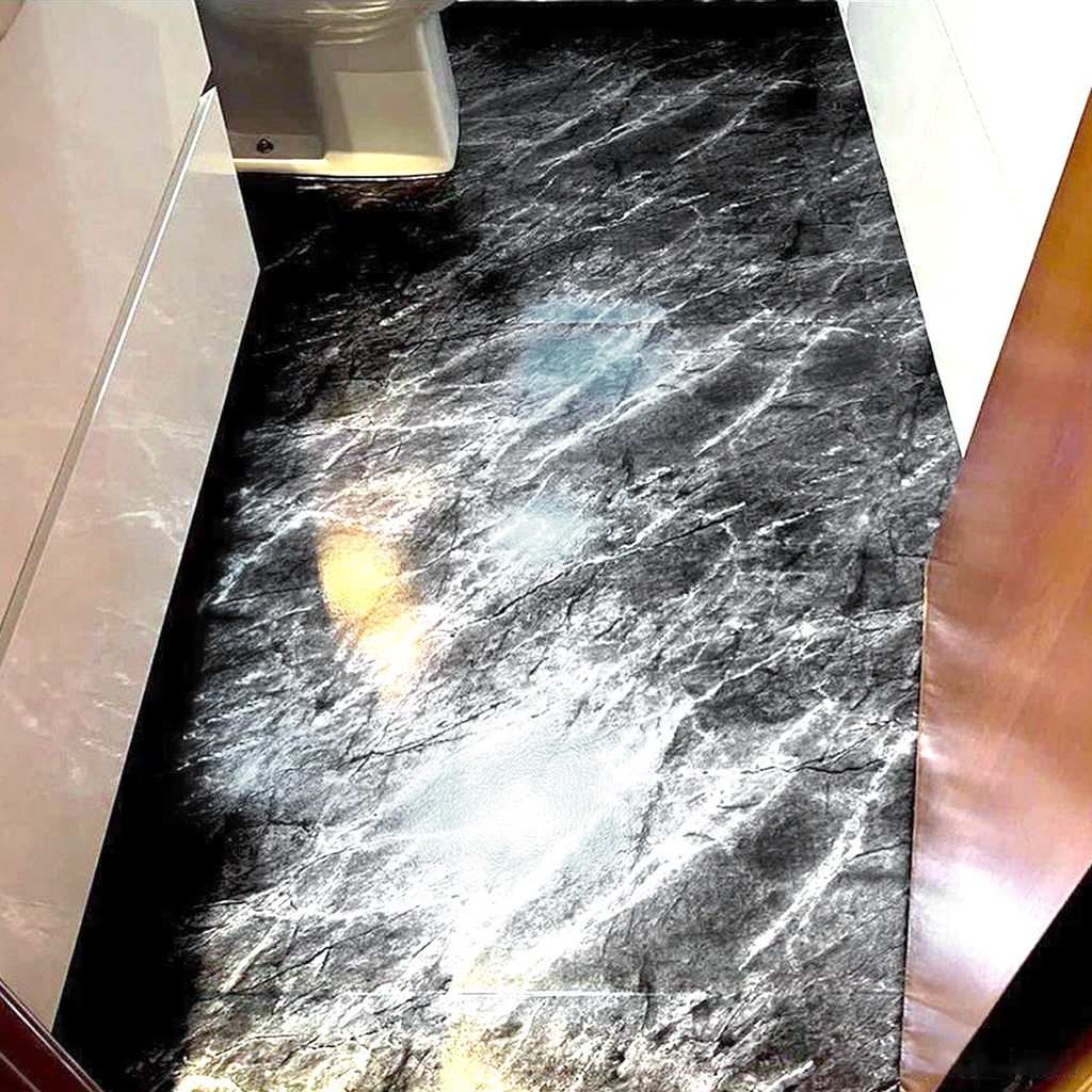 Adesivo De Piso Mármore Preto Gloss Autocolante Impermeável 2m