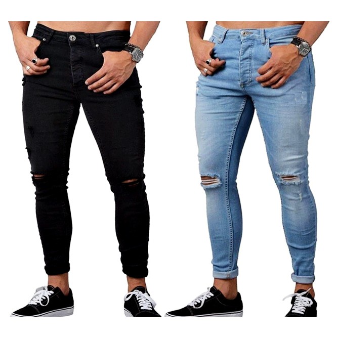 Kit 2 Calças Jeans Masculina Rasgada Skinny