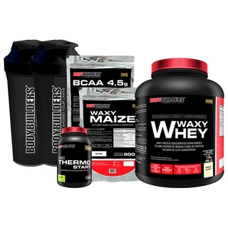 Kit Whey Protein Waxy Whey Pote 2kg + Thermo Start 120g + Waxy Maize Natural 800g + BCAA 4.5 1kg + 2x Coqueteleiras - Kit Para Potencialização no Treino de Musculação na Academia - BodyBuilders