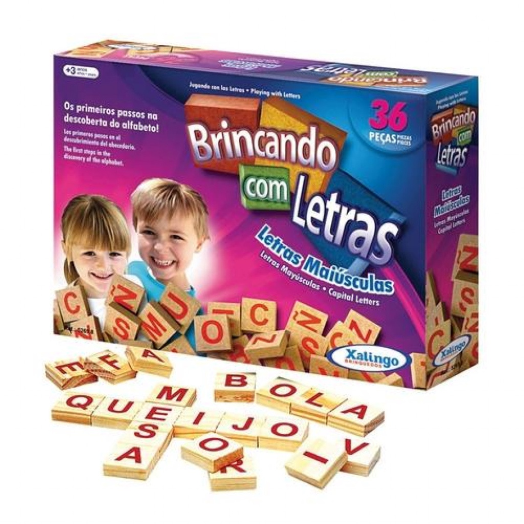 Brinquedo Pedagógico Educativo Brincando com Letras 36 Peças em Madeira ...