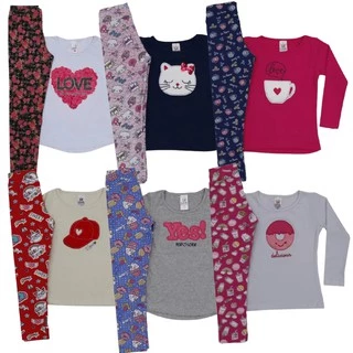 Kit 6 Peças Inverno | 3 Blusas + 3 Legging Menina Conjunto Infantis Promoção Modelo 2024 Direto da Fábrica