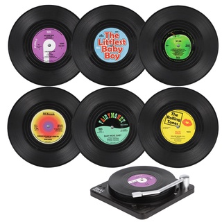 Porta-Copos Para Bebidas , Retro Record Funny Absorvente Novidade Engraçada De 6 Peças De Disco De Vinil Com Suporte De Reprodutor , Proteção Eficaz Do Desktop Prevenir Danos