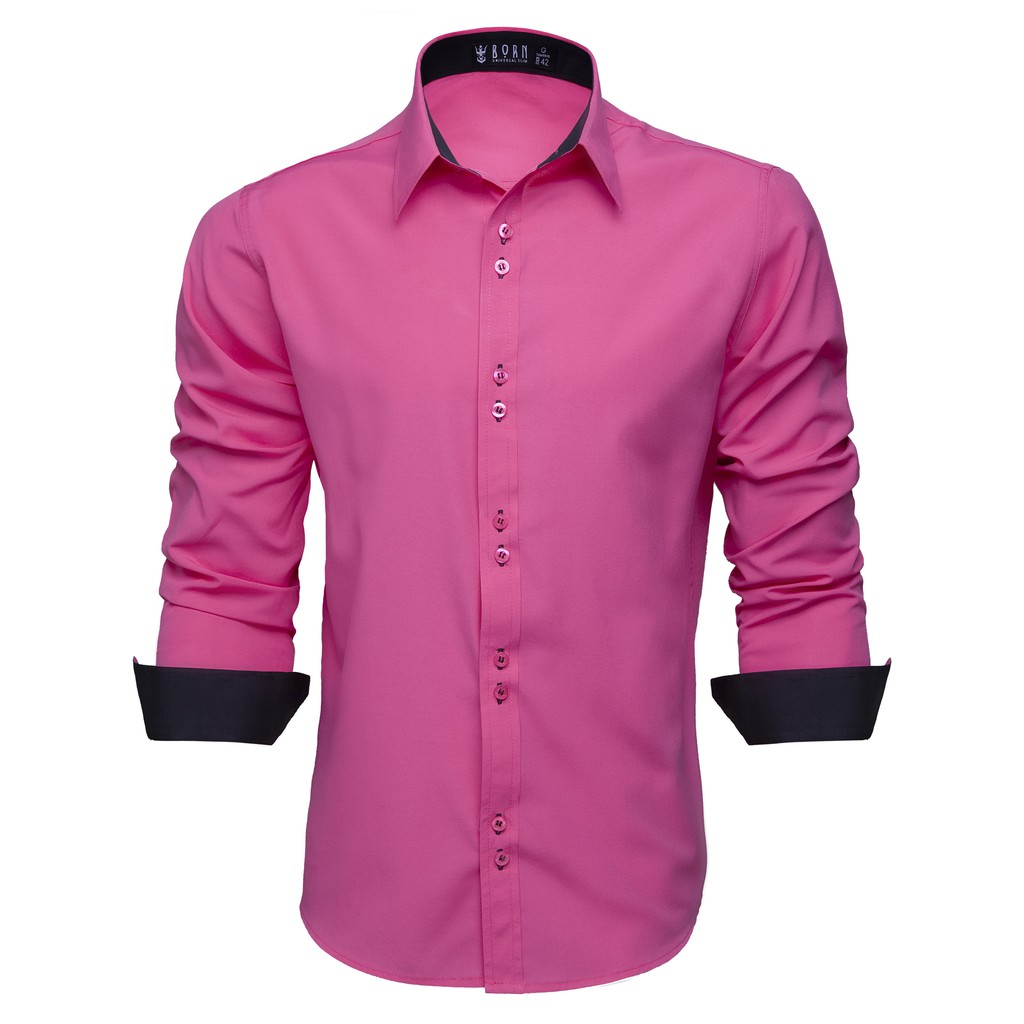 Camisa Social Masculina Rosa Slim Fit Manga Longa Exclusiva