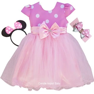 Vestido Minnie Rosa 1 Ao 12 E Faixa E Tiara Promoção