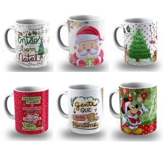 Canecas de Natal Atacado Personalizada de Porcelana Kit 6 unidades Ideal para Cesta Presente Lembrancinha Enfeite