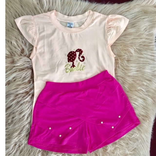 Conjunto Infantil Barbie Short Blusa Brilhante Envio Rápido